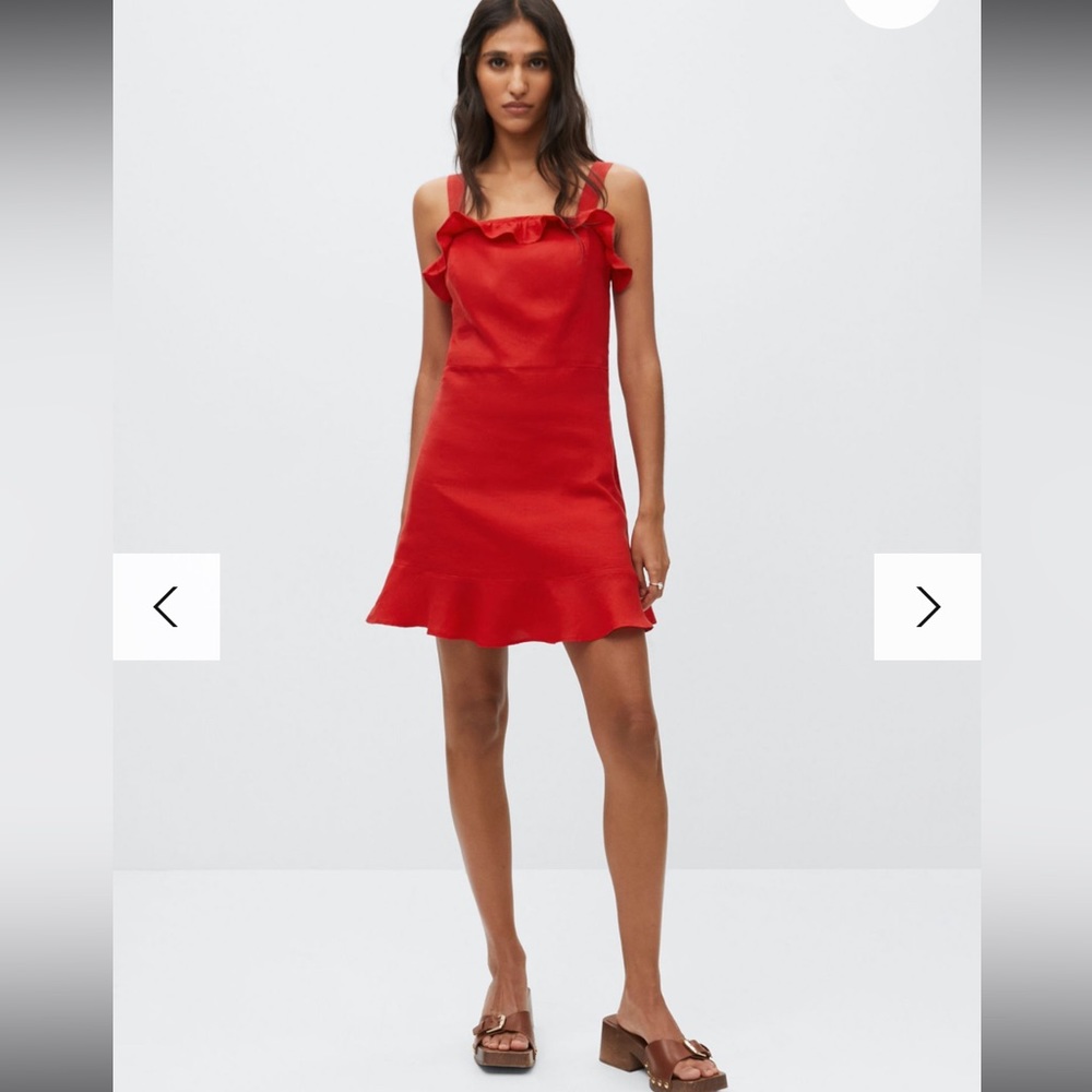 Mango Ruffle linen mini dress size M - Picture 2 of 14